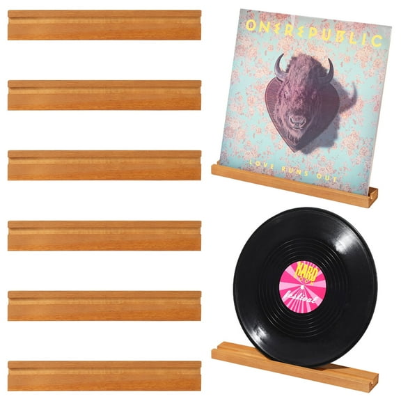 6 Pcs Vinyl Record Holders, Wall-Mounted Record Display Shelves, Vintage Wood Album Display Holders, Retro CD Wall Stands, LP Book Art Storage Racks for Home Decor