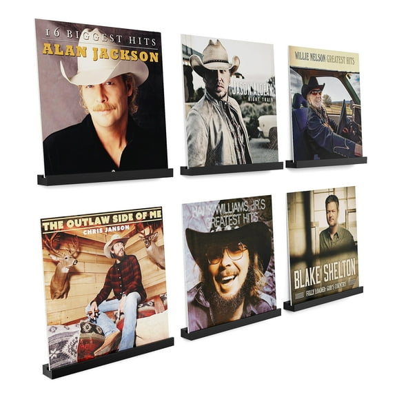 6 Pcs Vinyl Record Storage, 12 inch Vinyl Record Stand Wall Mount Vinyl Record Holder, Wood Record Display for Living Room