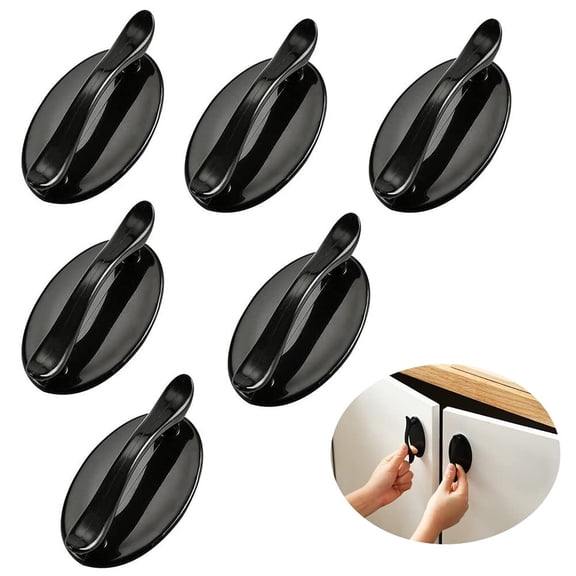 6 Pcs WUSI Self-Stick Instant Cabinet Drawer Kitchen Sliding Door Handle Helper Auxiliary Door Window Stick Push Pull Knobs Black Convenient Opening No Drill