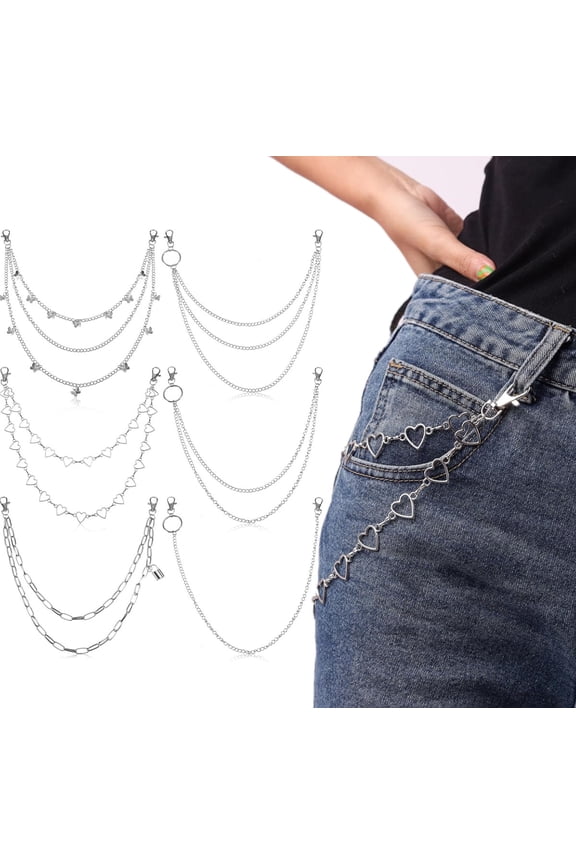 6 Pcs Waist Chain Belt Jeans Pants Chain Punk Pocket Chain HipHop Wallet Chain for Women Belly Goth Chain