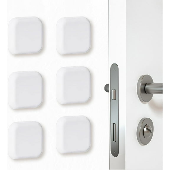 6 Pcs Wall Door Stopper, 1.77" Door Stoppers Wall Protector, Door Knob Wall Protector, Strong Adhesive Square Door Stoppers for Wall, Door Knob Guard for Home, Office, School (White)
