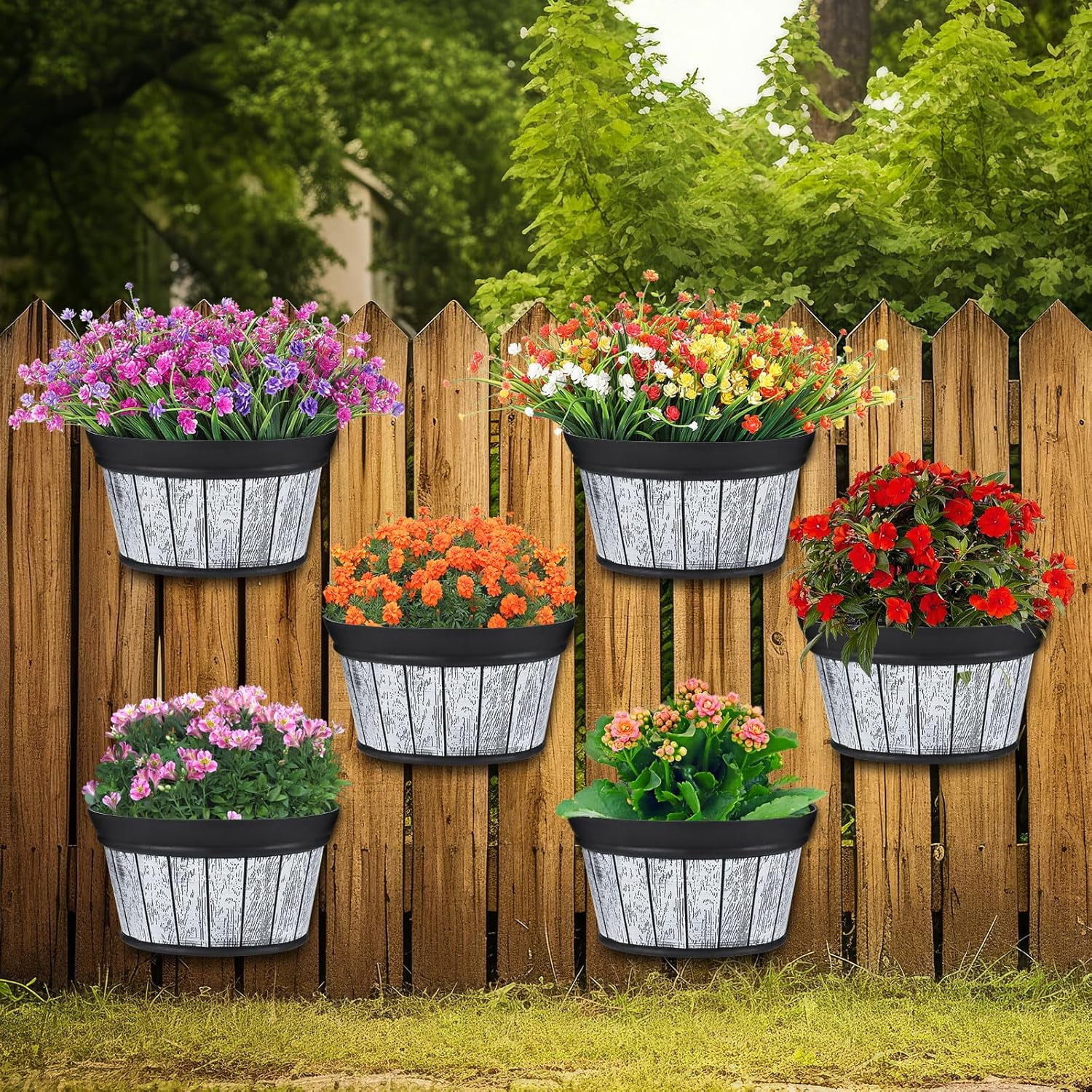 6 Pcs Wall Hanging Planters Outdoor Pot Planter Wine Barrel Planter ...