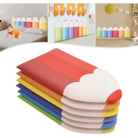 6 Pcs Wall Padding for Kids, 3D Anti-Collision Peel and Stick Headboard, 9.8" X19.7" Upholstered Wall Panels, Self Adhesive Headboard Panel, Soft Wall Cushion for Sensory Room Protection