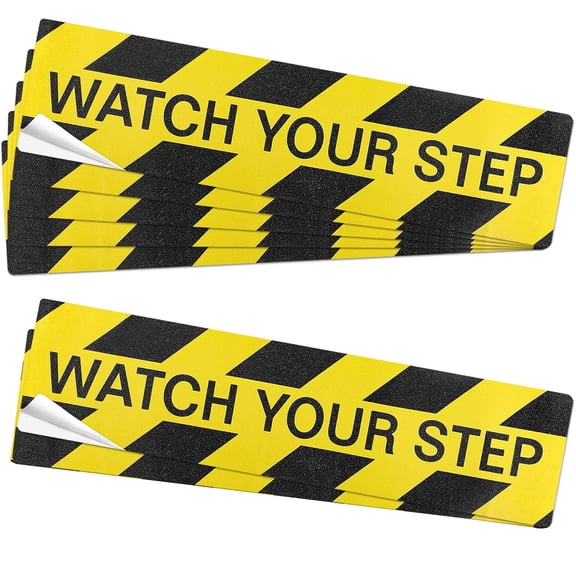 6 Pcs Watch Your Step Sign,Happon Self-Adhesive Vinyl Caution Watch Your Step Tape Sticker, Safety Floor Decal for Business, Workplace, Public Areas Indoor Outdoor Use
