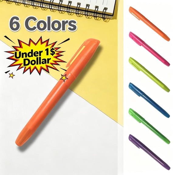 6 Pcs Water‑Based Chisel Tip Highlighter Pens, 6‑Color Assorted Bright Marker Set, Quick‑Dry Non‑Smudge Highlighters for Note‑Taking, Text Marking, Journaling & Office Organization