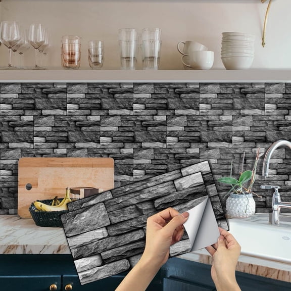 6 Pcs Waterproof Gray Tiles Stickers Wall Decals 11.8'' x 5.9'' Self Adhesive Mosaic Brick Pattern Peel and Stick Backsplash