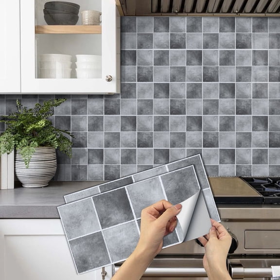 6 Pcs Waterproof Self Adhesive Tiles Stickers Wall Decals 11.8'' x 5.9'' Gray Mosaic Pattern Peel and Stick Backsplash for Kitchen Bathroom Decor