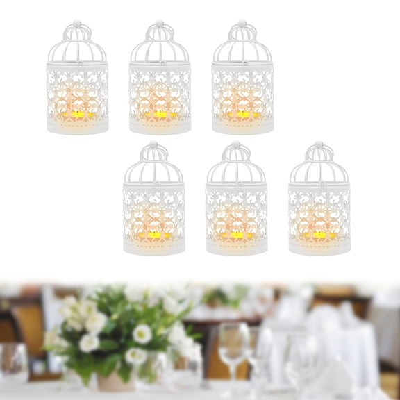 6 Pcs Wedding Centerpieces Decorative Candle Lanterns Bird Cage Metal Hollow Out Decorative Birdcage Iron Candle Holder Hanging Lantern