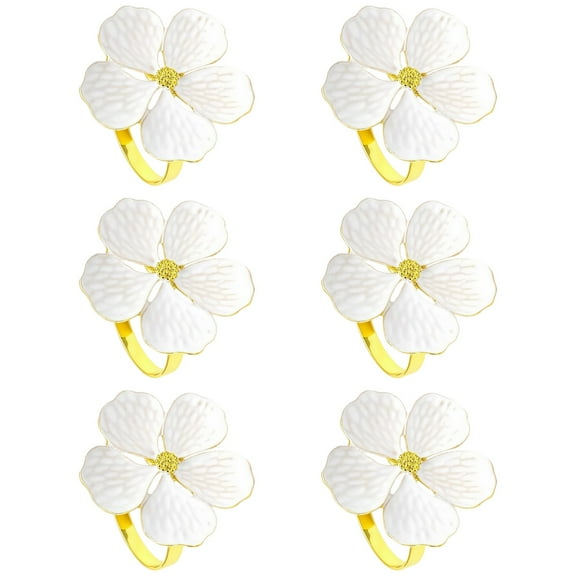 6 Pcs Wedding Napkin Ring, Floral Metal Napkin Holders, White Rose Design with Gold Accents, Elegant Table Decor for Weddings, Thanksgiving, Christmas, and Special Events