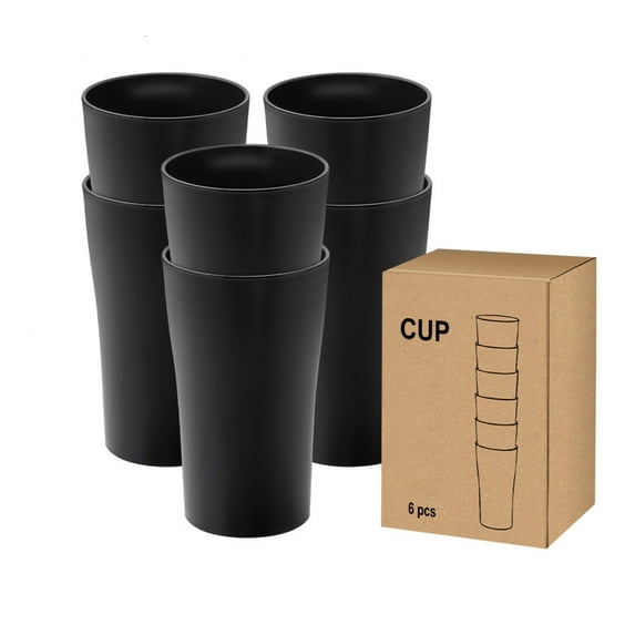 6 Pcs Wheat Straw Cup Topboutique Unbreakable Drinking Glasses Drop Resistant Drinking Cups Reusable Plastic Juice Glasses Water Tumblers for Milk/Coffee/Juice,Dishwasher,Black,13.5oz