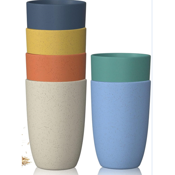 6 Pcs Wheat Straw Cups 12 Oz Reusable Unbreakable Dishwasher Safe 6 Colors