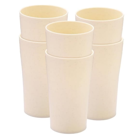 6 Pcs Wheat Straw Cups,Topboutique Unbreakable Drinking Cup,Plastic Reusable Cups,Drop Resistant Drinking Containers for Kitchen/Home/Office and Outdoor Use,Dishwasher Safe Water Glasses,13.5oz,Beige