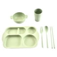 thumbnail image 1 of 6 Pcs Wheat Straw Plastic Divided Plates Set with Plate, Bowl, Cup, Spoon, Fork, Chopsticks for Office Lunch Trays for Human, Fast Food Trays / Cafeteria Trays Human Feeding Set, Green, 1 of 7