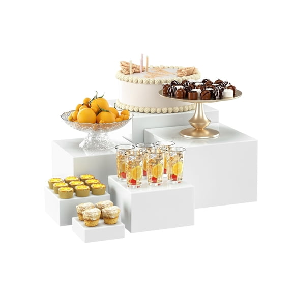 6 Pcs White Acrylic Boxes for Display as Buffet Risers and Stands, Food Risers for Party, Table, Stands, including  (Small, 6Pcs, White)