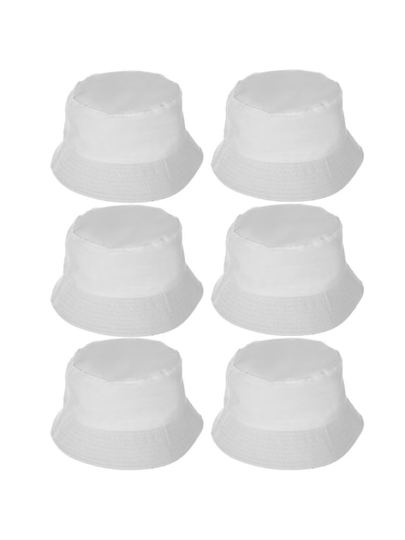 Blank Bucket Hats, Beach Fishing Cap for Women Men, Unisex Beach Sun Hat, Double Sided, 22 Inches Circumference, 6 Pcs