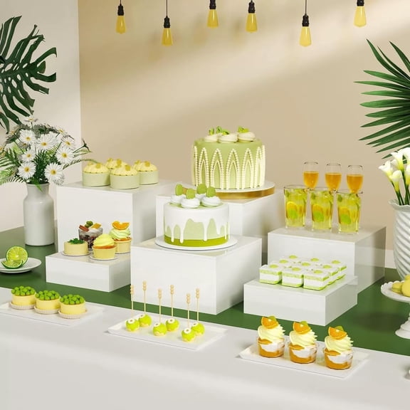 6 Pcs White Buffet Risers Set (Size 6",7",8",9",10",11"),Food Risers for Buffet Table Display Stand Shelf for Party Catering Dessert Collectibles Acrylic Cube Boxes Display with Hollow Bottoms