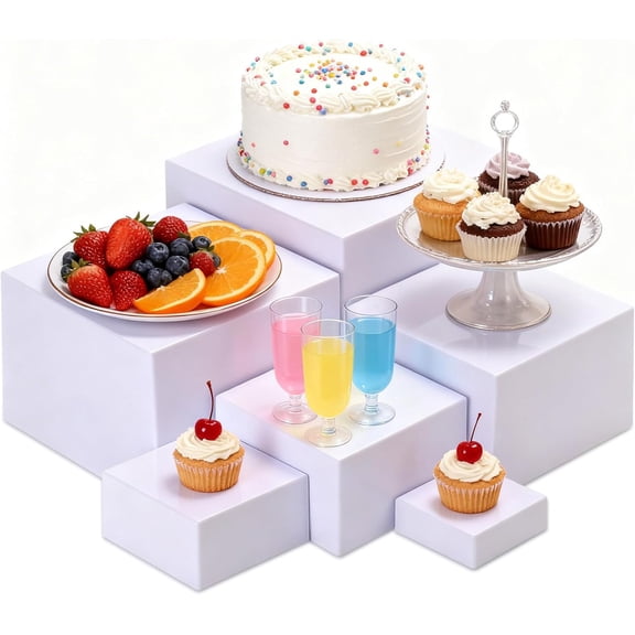 6 Pcs White Buffet Risers and Stands, Food Risers for Buffet Table, Display Stand Shelf for Party, Catering, Jewelry & Collectibles, White Acrylic Nesting Boxes for Food Display