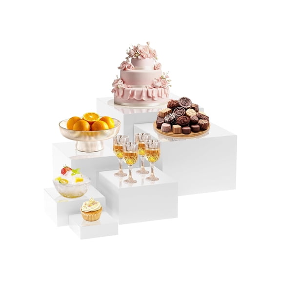 6 Pcs White Polystyrene Cube Risers, Stackable Cake Display Stands, 3-8 in