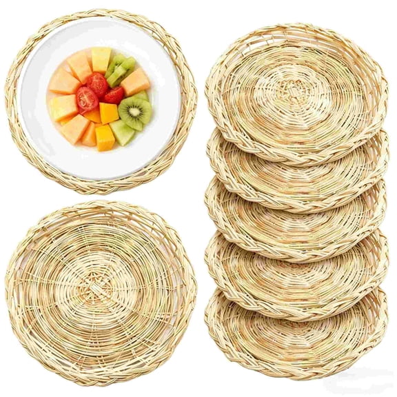 6 Pcs Wicker Paper Plate Holders, MODANU 9.84 inch Paper Plate Holders Wicker Heavy Duty, Wicker Paper Plate Holder, Bamboo Paper Plate Holders, Brown