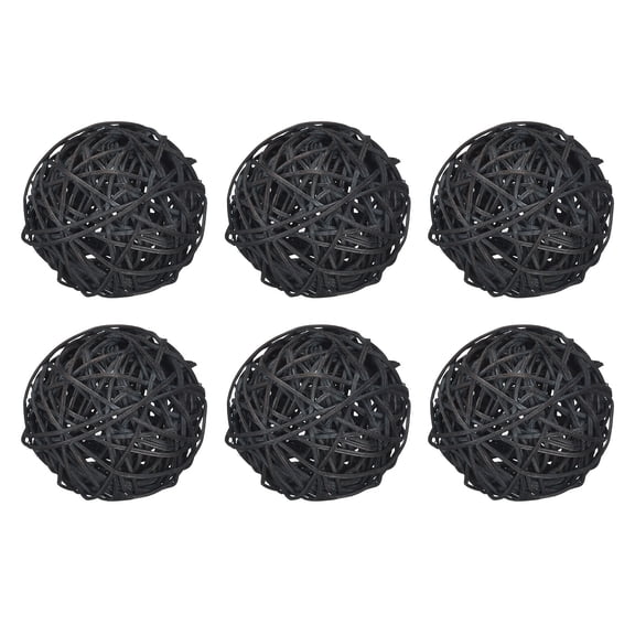 6 Pcs Wicker Rattan Balls 3.2 Inch Rattan Balls Vase Fillers for Wedding Party Home Decoration Black