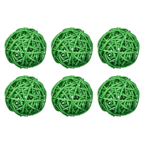 6 Pcs Wicker Rattan Balls 3.2 Inch Rattan Balls Vase Fillers for Wedding Party Home Decoration Grass Green