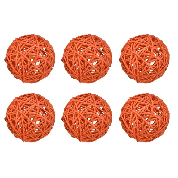 6 Pcs Wicker Rattan Balls 3.2 Inch Rattan Balls Vase Fillers for Wedding Party Home Decoration Orange