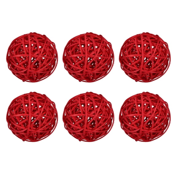 6 Pcs Wicker Rattan Balls 3.2 Inch Rattan Balls Vase Fillers for Wedding Party Home Decoration Red