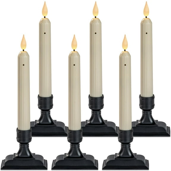6 Pcs Window Candles with Sensors - Dusk To Dawn Flameless Led Taper Candles, with Suction Cups, Warm or White Flame