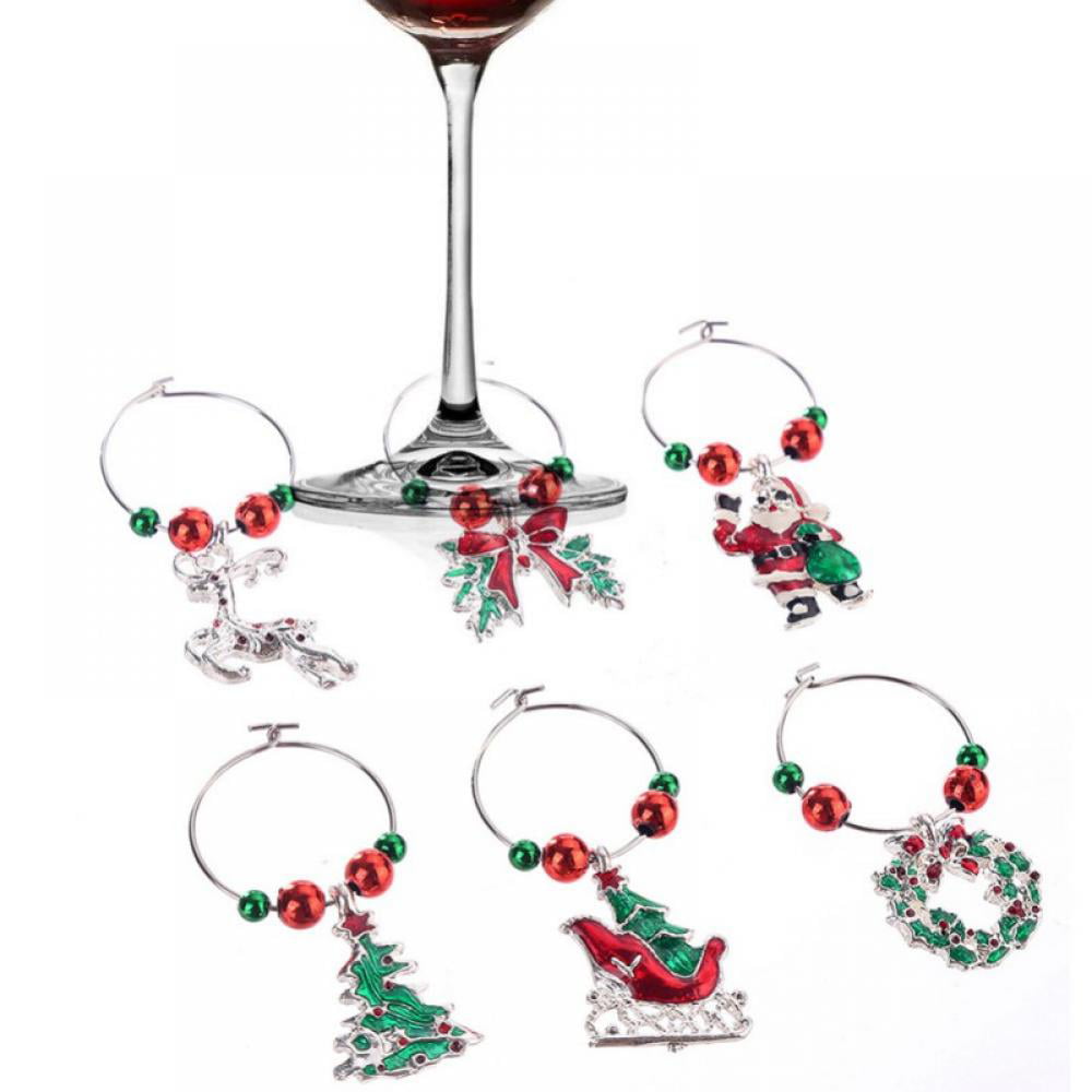 Beautiful Wine Glass Charm Rings Set Of 5 Christmas theme