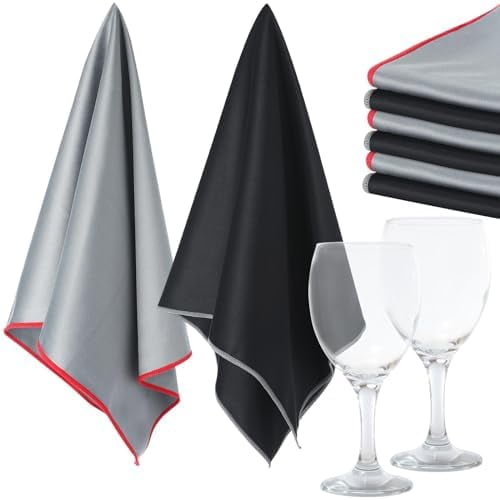 6 Pcs Wine Glass Polishing Cloths Large Microfiber Cleaning Cloths 25 x 20 Inch Lintless Towels for Drying Wine Glasses Cleaning Window Stemware Dishes Glassware (Black, Gray)