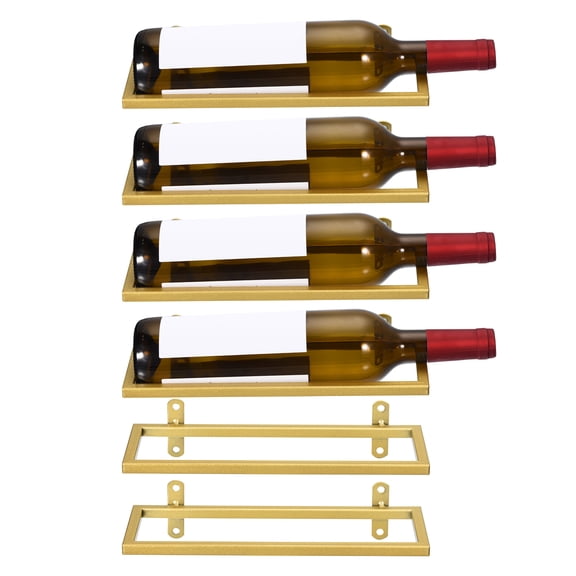 6 Pcs Wine Rack Wall Mounted, Metal Iron Hanging Wine Bottle Holder, Wall Display Rack for Standard Wine Bottles, Gold
