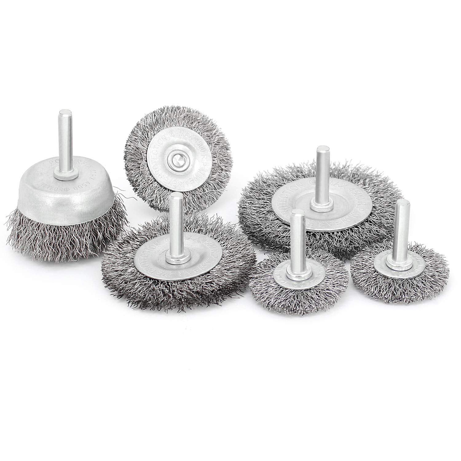 6 Pcs Wire Wheel Cup Brush Set,1/4In Round Shank Wire Brush for Drill Attachment, for Cleaning Rust, Stripping and Abrasive, Size: 9.5 x 6.8 x 2.8
