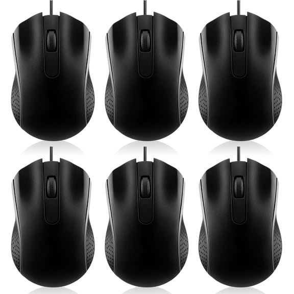 6 Pcs Wired USB Computer Mouse Bulk 3 Button Corded for Laptop Desktop Mice PC Office Home Supplies Back to School Bulk(Black)