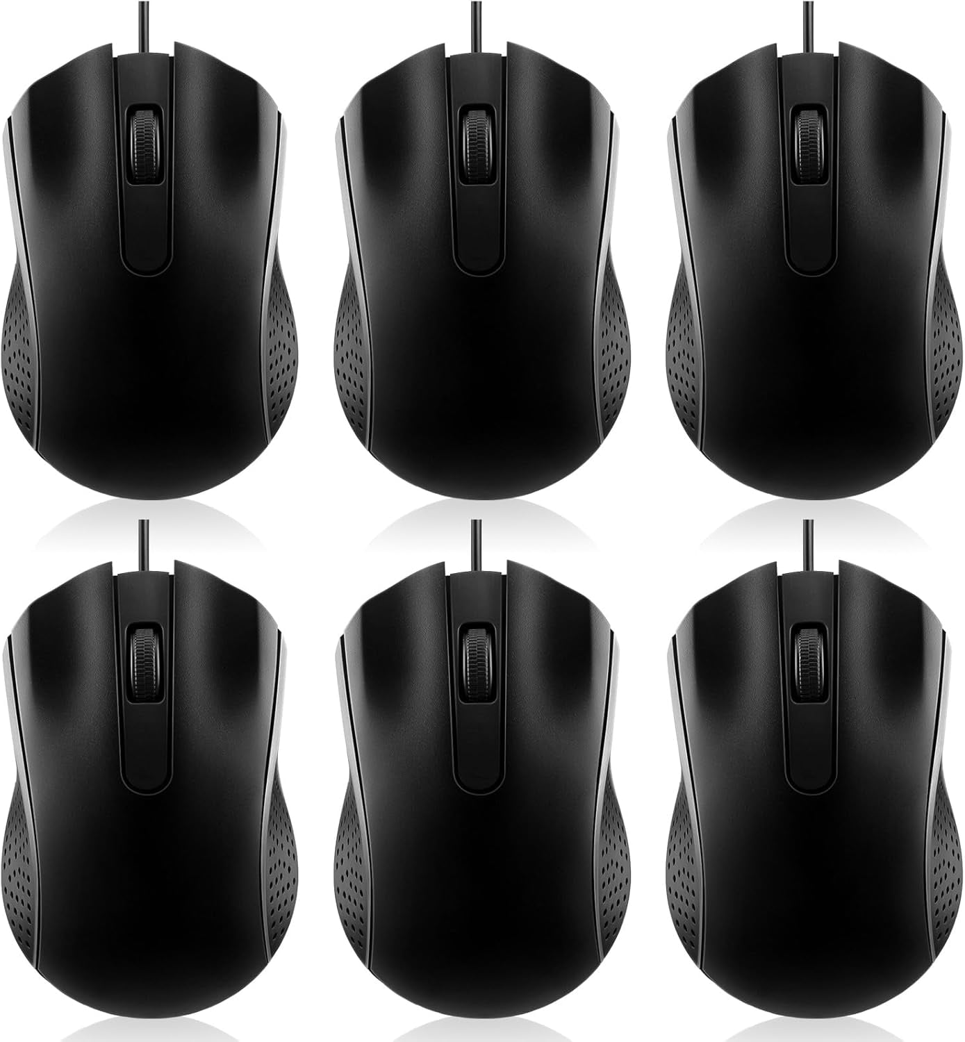 6 Pcs Wired USB Computer Bulk 3 Button Corded Wired for Laptop Desktop Computer Mice for PC Office Home Supplies Operation Christmas Bulk(Black)