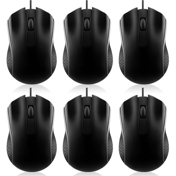 6 Pcs Wired USB Computer Bulk 3 Button Corded Wired for Laptop Desktop Computer Mice for PC Office Home Supplies Operation Christmas Bulk(Black)