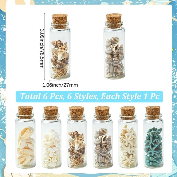 6 Pcs Wishing Bottle Sea Shells Shell Wish Bottles Coastal Summer Beach Ornaments Nautical Glass Message Bottle Ocean Sand Jar Hanging Decorations with Seashell