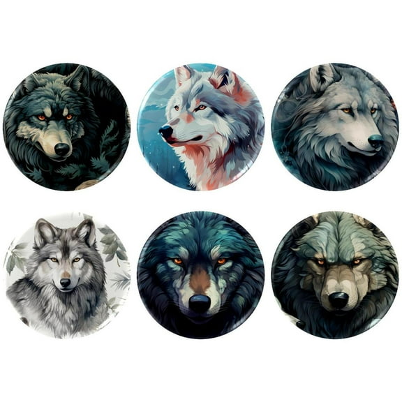 6 Pcs Wolf Lapel Pins Round Badge