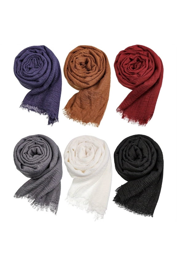 6 Pcs Women Scarf Shawl Hijab Scarfs Cotton Shawl Crinkle Wrap Head for Seasons