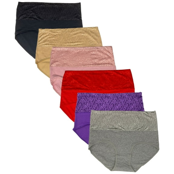6-Pcs Women's Cotton Panties, Nivmu High Waist Tummy Control Underwear, Stretch Full Coverage Briefs Size 8
