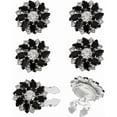 thumbnail image 1 of 6 Pcs Women's Rhinestone Button Cover Black Cufflinks Button Cover 1 inch Diameter Flower Shape Detachable Alloy Snap Button Clips Buttons Jewelry for Clothes Shirt Decoration Black, 1 of 9