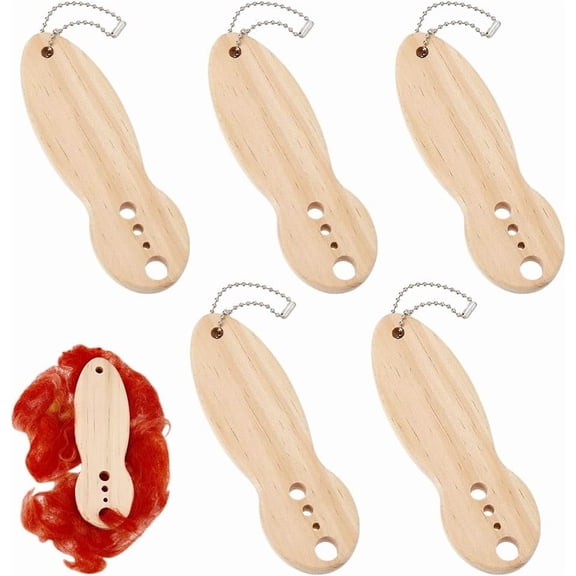 6 Pcs Wood Diz for Roving Spin Roving into Yarn Creating Roving for Spining Spindle for Beginners and Advanced (Hole: 11/6/5mm) BurlyWood