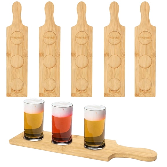 6Pcs Wood Tasting Flight Boards, Individual Liquor Beer Wine Flight Sampler Trays with Handles, Precise 2.2 in Glass Holder for Home Bar Entertainment