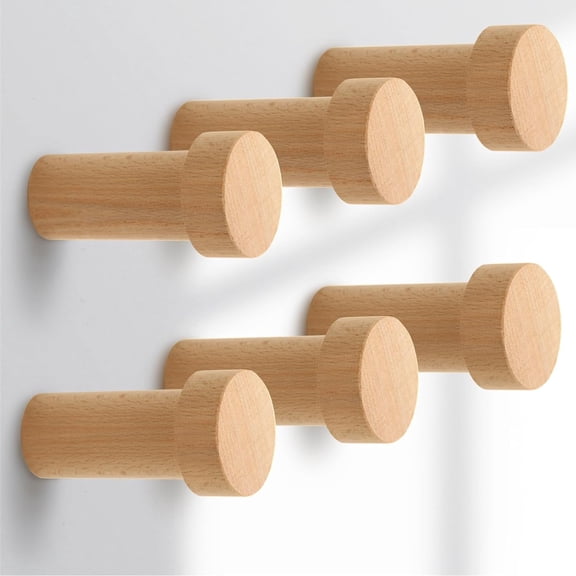 6 Pcs Wood Wall Hooks  Decorative Wooden Hooks for Wall Mount, Unique Boho Wooden Pegs Bag Hangers, Entryway Hat Hooks for Hanging Towel, Coat, Cap, Backpack
