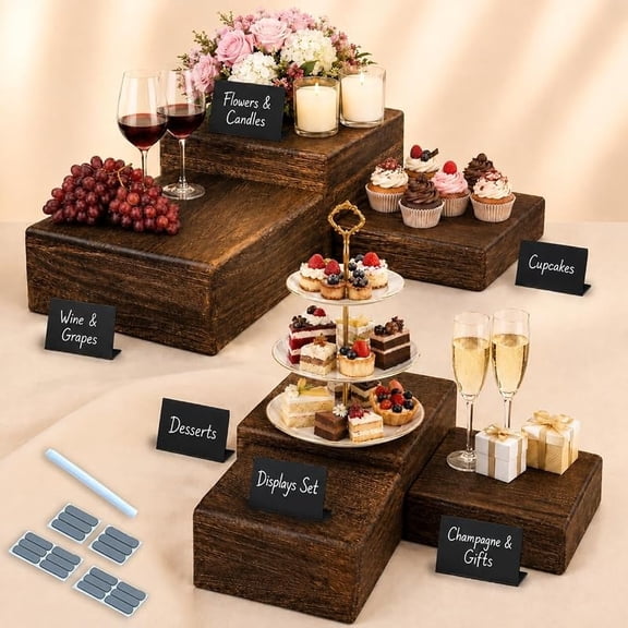 6 Pcs Wooden Buffet Risers, Stackable Party Dessert Table Display Set