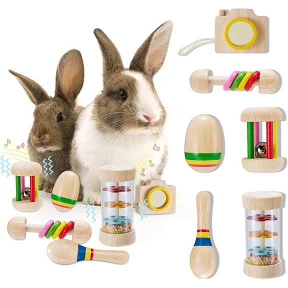 6 Pcs Wooden Bunny Toys, Safe Rabbit Toys, Multi-Colored Bite-Resistant Guinea Pigs Toys for Chinchillas Hamsters Small Animals Playing Indoor Outdoor Bunny Gifts