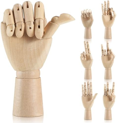 6 Pcs Wooden Hand Model 7 Inch Wood Artist Drawing Manikin Articulated ...