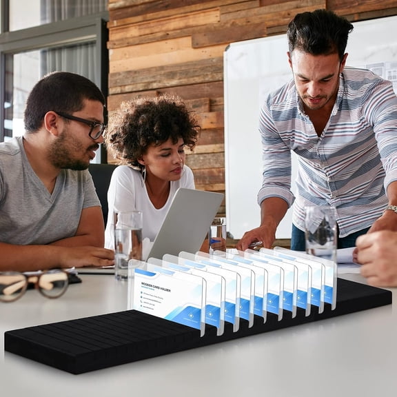 6 Pcs Wooden Name Badge Holder ID Badge Tray Organizer Name Tag Holders Note Card Organizer Plate Table Holders Sign Decor for Office Business, 23.62 x 3.5 x 0.75 Inch(Black)