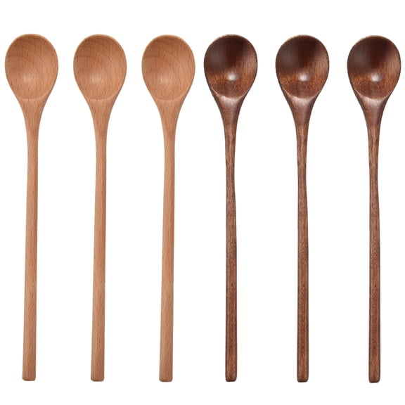 6 Pcs Wooden Spoon,Long Handle Wood Spoons Mixing Stirring Soup Coffee Iced Tea Spoon Used for Kitchen Cooking