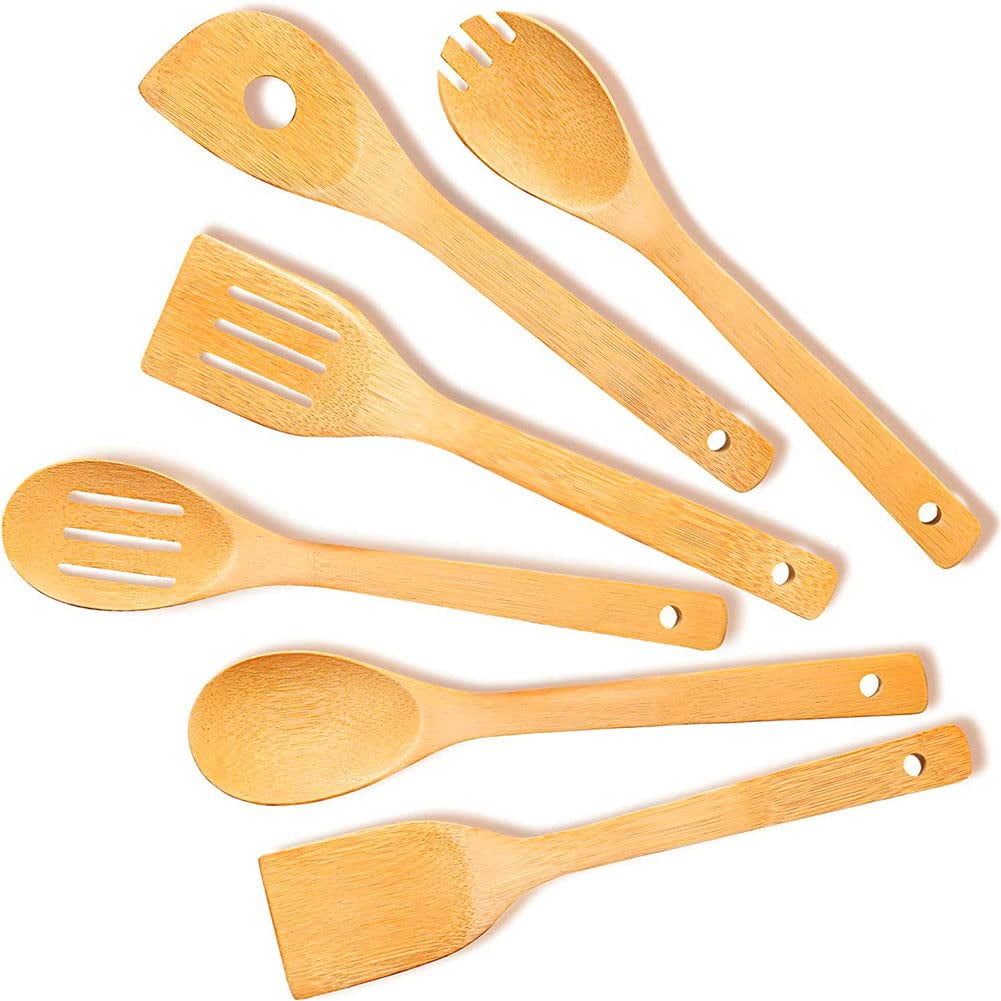 6 Pcs Wooden Spoons for Cooking,Wooden Cooking Utensils Set Spoon Rest ...