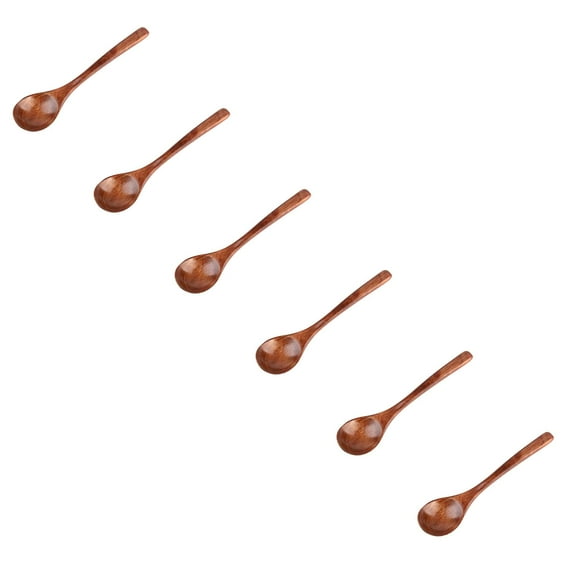6 Pcs Wooden Spoons for Eating, Wood Table Spoon, Wooden Spoons for Cooking, Wood Soup Spoons, Wooden Honey Spoon for Tea, Teaspoon Utensils for Cooking, Eating, Dessert, Honey, Stirring Coffee